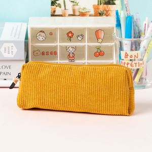 Trousse à crayons rétro en velours côtelé de couleur unie avec fermeture éclair, sac de rangement artistique et simple pour fournitures scolaires destiné aux lycéens - Product Image 5