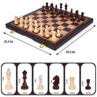 Jeu d'échecs en bois et acrylique, échiquier pliable, pièces en acrylique lestées, emplacements de rangement pour adultes, cadeau de déménagement ou de retraite - Trade