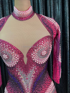 Novance – <span class=keywords><strong>Lingerie</strong></span> Sexy 2022, rose brillant, cristaux, perles, combinaison élégante, courte, Club, scène, body - Product Image 4