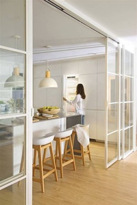 Puertas interiores <span class=keywords><strong>de</strong></span> vidrio estriado Puertas <span class=keywords><strong>de</strong></span> metal <span class=keywords><strong>de</strong></span> acero <span class=keywords><strong>de</strong></span> estilo francés Interior con luces laterales estrechas Puertas modernas Interior - Product Image 6