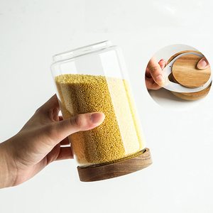 Bocal en borosilicate transparent hermétique pour la cuisine, le café, les épices, la confiserie et le stockage des aliments bocal en <span class=keywords><strong>verre</strong></span> avec couvercle en bois d'acacia - Product Image 6