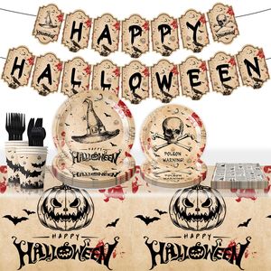 Kit de Fournitures pour Fête d'Halloween – 60-80 Pièces : Décorations, Nappe, Assiettes, Bannière, Décoration de Table et Ambiance Festive - Product Image 1