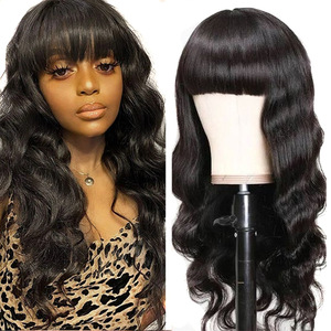Sans colle faite à la machine longue couche noire 30 pouces <span class=keywords><strong>cheveux</strong></span> humains eau naturelle corps lâche vague perruque avec <span class=keywords><strong>frange</strong></span> latérale - Product Image 3