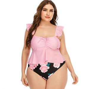 Maillots de bain deux pièces K1400, effet ventre plat, grande taille, tankini, bikini floral, séchage rapide, couleur rose, vêtements de bain pour femmes - Product Image 1