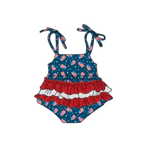 Liangzhe ODM/OEM milk silk Baby Ruffled short halter Rompers Newborn bikini Girls Clothes swimwear swimsuit