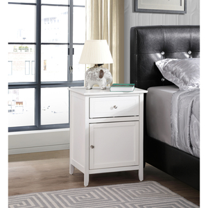 White Nightstand With Drawer And Cabinet <b>For</b> Bedroom - Product Image 1