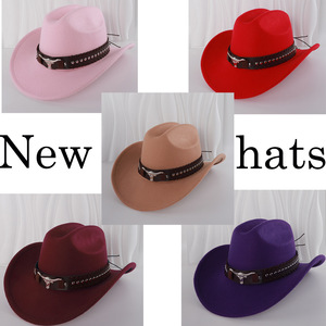 Sombrero de Vaquero con Cinturón de Cabeza de Toro, Accesorio de Moda, Protección Solar, Cálido y con Sombra, Otoño 2024, Sombrero de Ala Ancha de Poliéster - Product Image 3