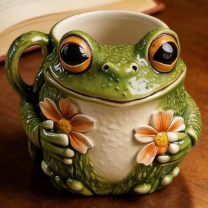 Tasse en céramique en forme de grenouille avec couvercle, cadeau portable pour boire du thé ou du café - Product Image 2