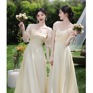 Champagne Satin Bridesmaid Dress A-Line Sweetheart Neckline Natural Waist Spandex Fabric Evening Gown for Wedding Party - Product Image 5