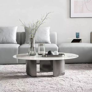 Marble <b>Coffee</b> <b>Table</b> <b>Round</b> Modern Living Room Furniture Nordic Style <b>Small</b> Apartment Use Stainless Steel Base DZ01 - Product Image 5