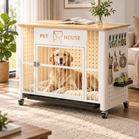Nichoir de luxe pour chien de style meuble, avec dessus en bois, table d'appoint pour animaux de compagnie avec roulettes, maisonnette d'intérieur pour chien avec panneau perforé de rangement DIY