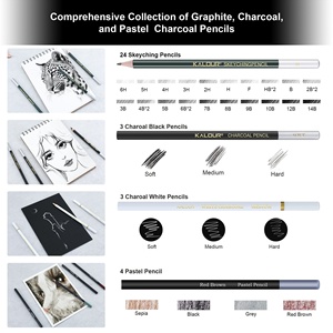 KALOUR Ensemble d'outils de dessin artistique 108 pièces avec étui en métal, comprenant poudre de fusain, graphite, rallonge de gomme, racloir à fusain et crayons à dessin - Product Image 4