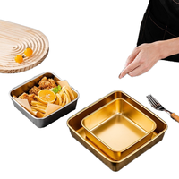 Plateau à collation carré doré en acier inoxydable à double poignée, assiette moderne à fond plat pour barbecue, camping, restaurant