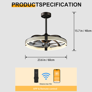 23.6in Smart <b>Ceiling</b> Fan with <b>Light</b>, 3000K-6500K Dimmable LED Fandelier, Reversible Silent Copper Motor, APP & <b>Remote</b> Timing Fan - Product Image 5