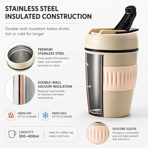 Mug à café isotherme en céramique avec couvercle et paille, capacité 301-400 ml, écologique, portable, cadeau d'affaires - Product Image 4