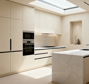 Vendita calda in stile crema armadi da <span class=keywords><strong>cucina</strong></span> a forma di L con cestini estraibili aperti di grandi dimensioni per cucine moderne per la casa - Product Image 3