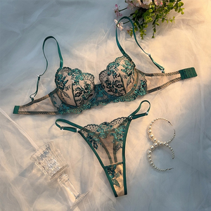 Wholesale Women's Floral Embroidery <b>Sheer</b> Mesh <b>Bra</b> and Thong Set Underwire Lace Lingerie Set Comfortable Sexy <b>Bra</b> Set OEM ODM - Product Image 4