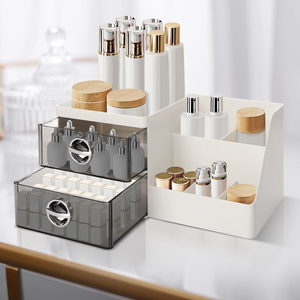 Luxury Double Multifunction Desktop Office Organizer Storage <b>Box</b> Cosmetics <b>Makeup</b> Brushes Powder Puff Face Cream School Home - Product Image 3