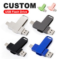 Memoria USB 2 en 1 Personalizada con Carcasa Metálica Giratoria, Llavero, USB Tipo A y Tipo C, Portátil, para Copia de Seguridad de Datos, con Logotipo Personalizado para Oficina