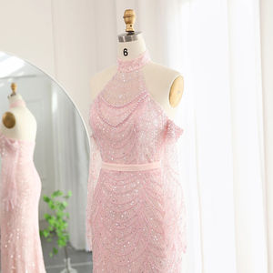 Jancember SZ289 Sexy Halter cinturón perlas fuera del hombro sirena Noche vestidos de Graduación - Product Image 6