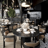 Ensemble de meubles de restaurant Ron Group Cafe, table ronde en marbre et bois, chaises pour café et restaurant avec tables