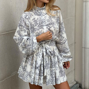2026 Nuevo Vestido de Mujer Elegante y Sofisticado de Manga Larga con Cordones, Estilo Chino, Estampado, Poliéster, Corte en A, ODM - Product Image 1