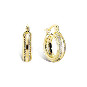 Pendientes de Aro Chapados en Oro Blanco de 22k con Cristales Redondos de Corte Brillante y Engaste de Canal, Joyería Fina para Uso Diario de Mujer - Product Image 6