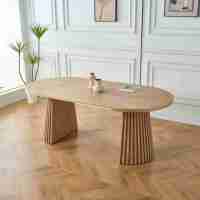Table à Manger Ovale Extensible en Bois Rustique Rond, Design Minimaliste Nordique, Mobilier de Restaurant
