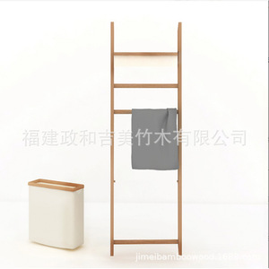 Bamboo Floor Standing Towel Rack With Laundry Basket Rectangle Multi Layer Storage <b>Shelf</b> For Bathroom <b>Bedroom</b> - Product Image 3