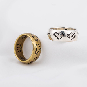 yunnique Trendy <b>Titanium</b> Steel Silver And Bronze Couple <b>Rings</b> Heart Floral Bird Design Unisex Fashion Jewelry Gift - Product Image 3