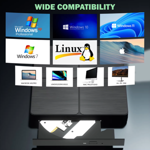 Unidad de DVD Externa USB 3.0 Tipo-C, Grabadora de <span class=keywords><strong>CD</strong></span> Portátil, Unidad Óptica de <span class=keywords><strong>CD</strong></span> DVD +/-RW, Grabadora de <span class=keywords><strong>CD</strong></span> DVD ROM Delgada - Product Image 5