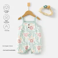 Mameluco de Algodón Estampado para Bebé, Mono de Verano Delgado sin Mangas, Traje de Una Pieza con Diadema