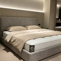 Cadre de lit rembourré en tissu gris moderne, lit plateforme à profil bas pour chambre à coucher, meubles de maison