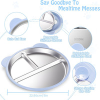 Assiette pour bébé en acier inoxydable de 9 "Assiettes pour tout-petits divisées par aspiration antidérapante non toxique avec manchons en silicone amovibles pour enfants