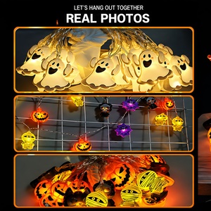 Luces LED de Halloween con Forma de Araña, Calabaza, Fantasma, Calavera, Momia, Bruja y Gato, Guirnalda de Luces a Pilas para Decoración de Fiestas en Casa - Product Image 3