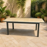 Table à manger extensible moderne et durable en alliage d'aluminium avec structure en acier et plateau en verre pour usage extérieur dans les cours et les parcs