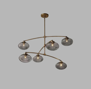 Brass & Glass Mid-Century Modern Sputnik Chandelier Style Retro Lighting Fixture for Living Room and Office - Product Image 1