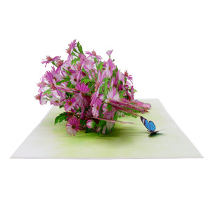 Tarjeta Pop-up 3D de Papel con Diseño Personalizado, Regalos de Acción de Gracias, Superventas, Jardín de Flores con Margaritas Púrpuras, Hecha a Mano, Temática de Animales - Product Image 3