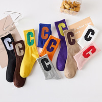 Chaussettes mi-mollet en coton avec logo personnalisé, motif lettre C grande taille, style coréen, pour femme