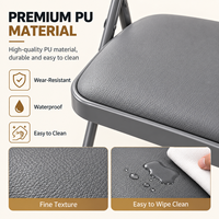 Chaise pliante en métal rembourrée, cuir PU gris, ergonomique, pliable, portable, robuste, pour la maison, le bureau, le balcon, les événements, les invités