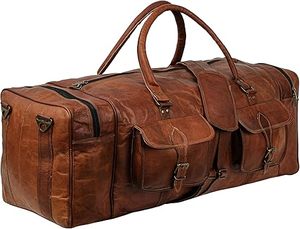 Leather Duffel Weekender Bags Inner Canvas Bag Overnight Travel <b>Carry</b> <b>on</b> Tote Bag Satchel with Adjustable <b>Luggage</b> Strap Sleeve - Product Image 3