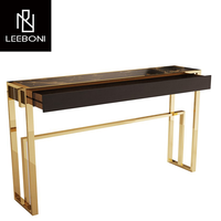 Table console de luxe à plateau en marbre et cadre en acier inoxydable doré, vente chaude