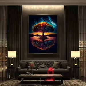 Moderno astratto <span class=keywords><strong>albero</strong></span> della <span class=keywords><strong>vita</strong></span> stile Art Deco paesaggio cosmico pittura a olio murale Deluxe decorazione per la casa per il soggiorno - Product Image 4