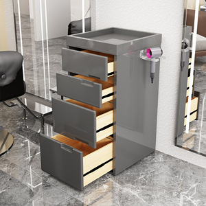 Carrito de Herramientas de Salón de Belleza Moderno de Alta Gama en Negro, Gris y Blanco, Carrito de Peluquería de Lujo de 4 Niveles con Cajones - Product Image 4