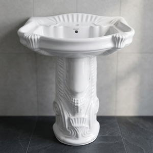 Lavabo de Pedestal de Cerámica Blanca con Superficie Brillante Vistaar, 25x19 Pulgadas, Uso Hospitalario, Resistente al Agua y Ecológico, Hecho en India - Product Image 1