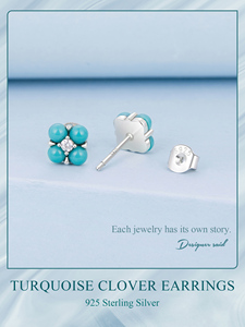 925 Sterling Silver Sparkling Turquoise <strong>Beads</strong> <strong>Stud</strong> <strong>Earrings</strong> Fine Fashion Jewelry Shining Four-Leaf Clover Ear <strong>Studs</strong> - Product Image 5