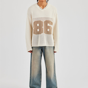 Áo len nam cổ tròn tay dài dáng rộng, chất liệu lưới dệt kim, kiểu dáng thể thao, in logo tùy chỉnh - Product Image 5