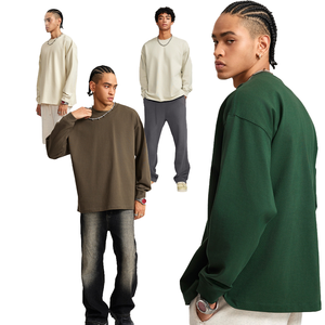 T-shirt unisexe à manches longues en coton épais 425 g/m², col rond, uni, teint, coupe oversize pour homme et femme - Product Image 1