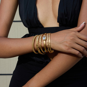 Ensemble de bijoux de luxe en acier inoxydable plaqué or 18 carats ERESI INS HOT, nouveau style bohème unique, bracelet brillant serti de zircon - Product Image 3