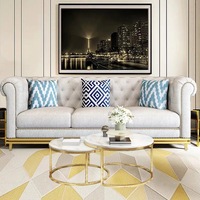 Luxus moderne Couch 3-Sitzer Design Holzrahmen Leder Chesterfield Sofa Wohnzimmer möbel Sets mit Edelstahl Bein